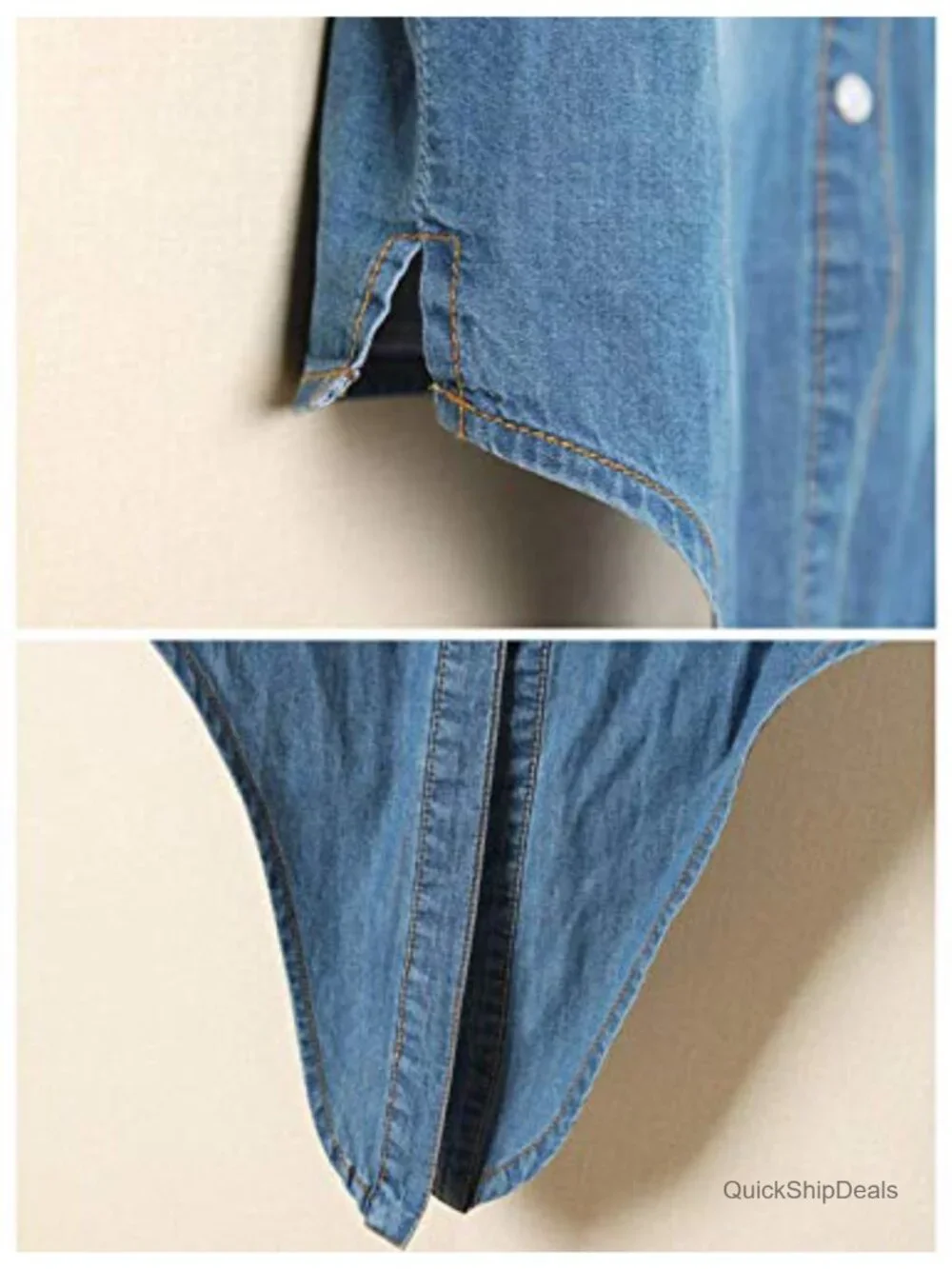 Roll Up 3/4 Sleeve Tie Front Knot Crop Shirt Chambray Denim Top